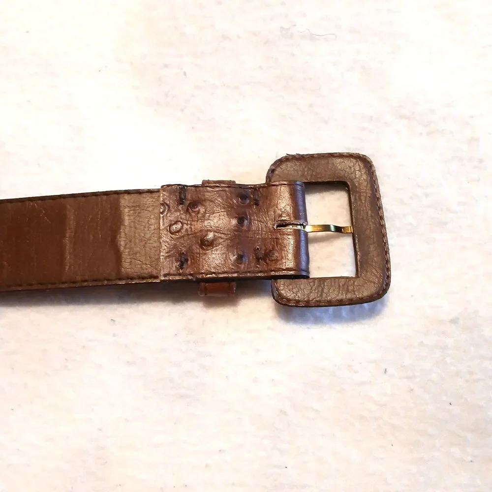 Accessories by Pearl Genuine Leather Belt Faux Ostrich Brown Size Medium 26-30